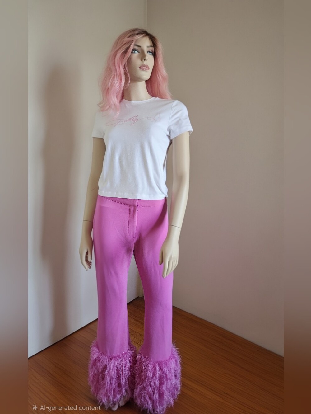 Asos luxe pink faux feather fringe pants sz 6 Barbie Y2K bold statement